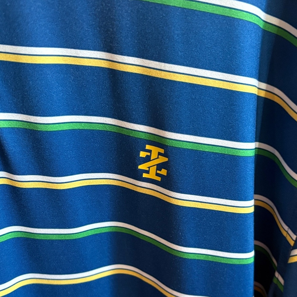 Izod Men's Polo Shirt with Blue and Yellow Stripes - Picture 3 of 5